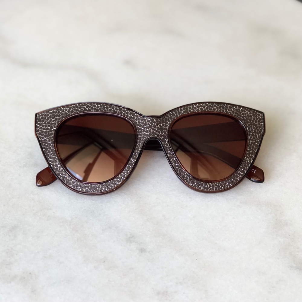Designer fashion womens brown cat eye sunglasses